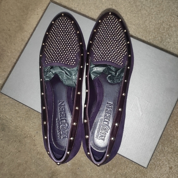Alexander McQueen Scarpa Pelle Purple Suede Studded Loafers - Picture 10 of 12